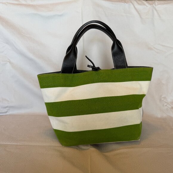 Kate Spade New York Green & White Canvas Stripe Tote - Picture 2 of 9